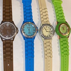 Geneva Platinum Women's Stainless Steel Quartz Rhinestone Watch Set of 4